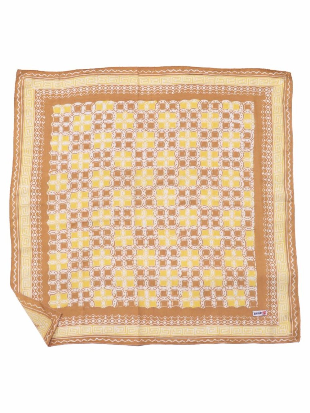 Hand Dyed Batik Bandana, Kawung Pattern, Yellow Brown